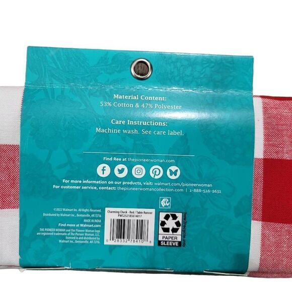 The Pioneer Woman Charming Check Red Fabric Table Runner 14x90‎ - Picture 5 of 5